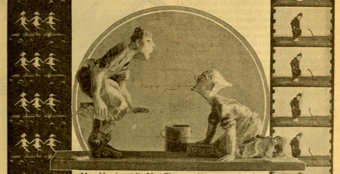 Magazine page from 1917 showing clay figures and film frames by Helena Smith Dayton